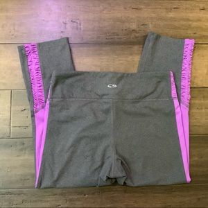Champion Gray With Purple Stripped Cropped Running Leggings Small